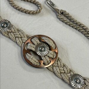 Macrame bohemian belt with metal details 32” natural color